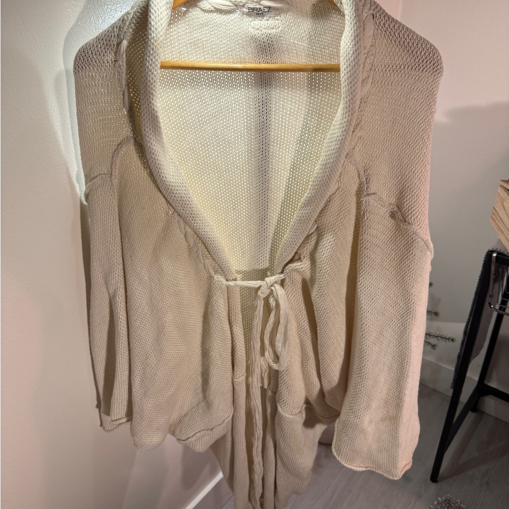 Anthropologie Braez cardigan open romantic tie front braided midi comfort knit M